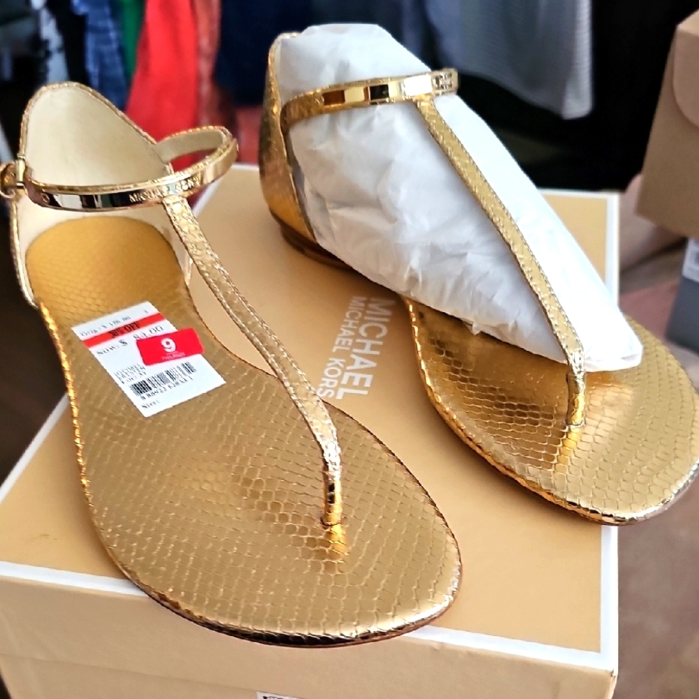 Michael Kors Gold Sandals with Thong Strap